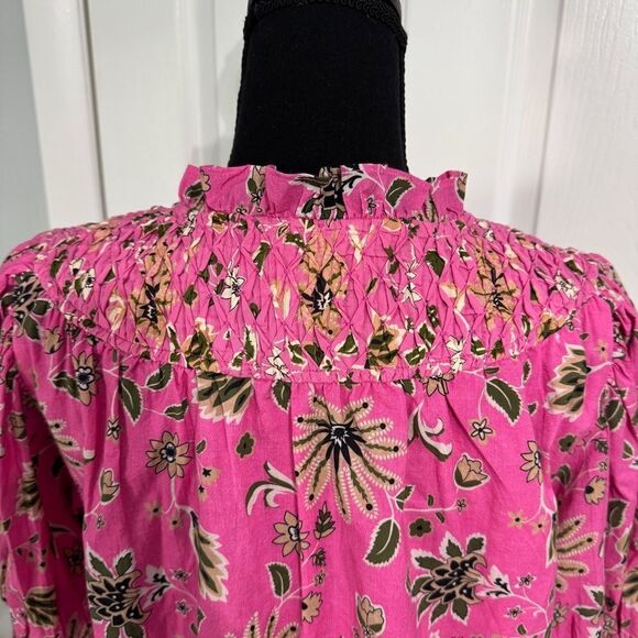 Olivia James Floral Pink Dress w smocking and buttons at neckline-size M- EUC - Picture 7 of 12